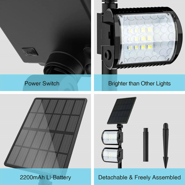 Outdoor Solar Spotlights 180 Degrees Adjustable 2 Head IP54 Waterproof Garden Lighting - Image 6