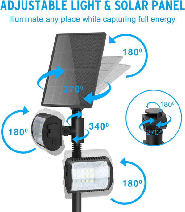 Outdoor Solar Spotlights 180 Degrees Adjustable 2 Head IP54 Waterproof Garden Lighting - Image 5